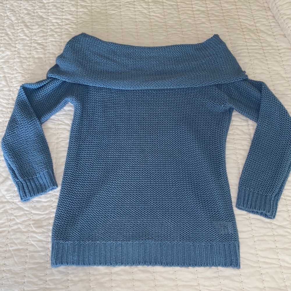 Lulus Blue Off The Shoulder Knit Sweater